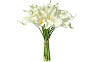 Mandy's PU White Calla Lily Artificial Flowers 20 Stems 13.5in Faux Realistic Centerpiece DIY Bridal Bouquet Home Décor