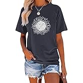 MaQiYa Womens Cute Sunflower Graphic Printed Tee Shirts Vintage Short Sleeve Cotton Shirts Tops