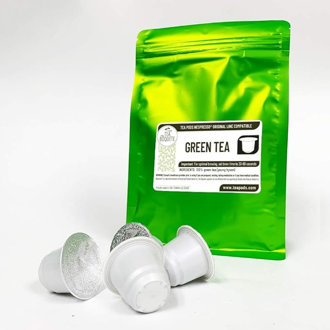 Green tea pods Nespresso compatible, tea capsules for Nespresso coffee brewing machines. Pack of