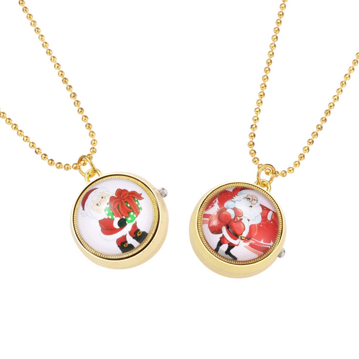 Christmas Pocket Watch, Fob Pocket Watch with Short Chain for Men Women, with Rotatable Cover, Graduation Xmas for Student Women(2 Packs)