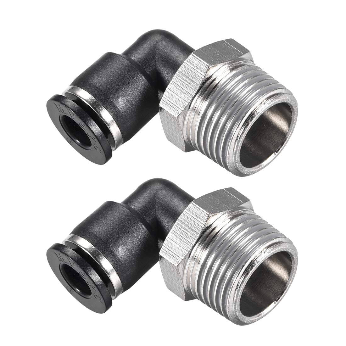sourcing map Push to Connect Tube Fitting Male Elbow 6mm Tube OD X 3/8 NPT Thread Pneumatic Air Push Fit Lock Fitting 2pcs