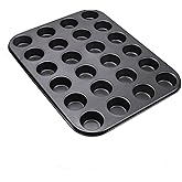 Aybloom Nonstick 24 Cups Mini Muffin Pan with Extended Handles for Easy Grip, Carbon Steel Steel to Promoted Even Baking, Dis