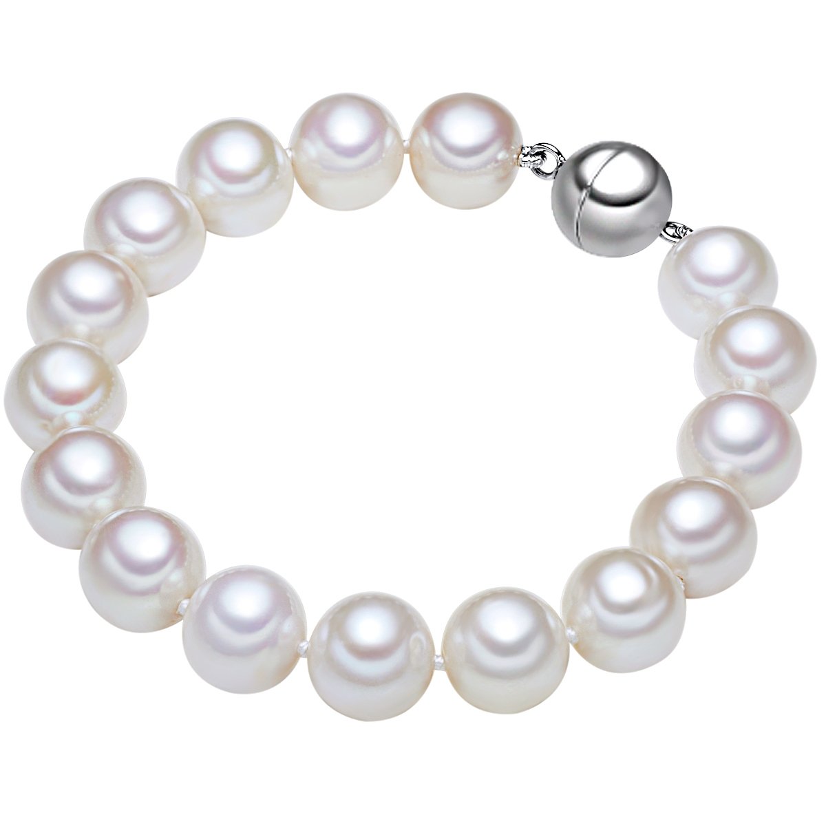 Valero Pearls Female 925/- Sterling Silver Pearl Silk Fresh Water Cultured Pearl(s) approx. 9,0-10,0 mm Pearl Bracelet