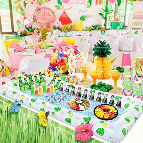 Tifeson Aloha Inflatable Serving Bar Buffet Salad Ice Tray - Tropical Style Serving Bar Cooler Food Drink Holder Containers - Outdoor BBQ Picnic Pool Party Luau Cooler with Drain Plug - Thumbnail 2