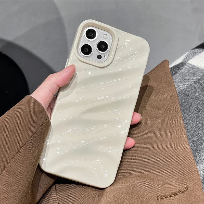 QLTYPRI Compatible with iPhone 13 Pro Max Case, Cute Wave Water Ripple Pattern Case for Girls Women, Slim Glossy Soft Silicone TPU Bumper Shockproof Protective Phone Cover for iPhone 13 Pro Max- Beige