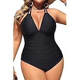 Aqua Eve Plus Size Swimsuits One Piece Bathing Suit for Women Tummy Control Sexy Halter Swimwear