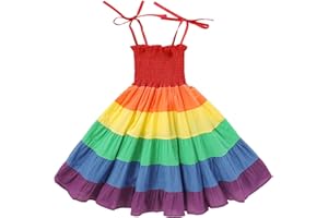 YOUNGER TREE Toddler Baby Girls Rainbow Dress Princess Sleeveless Halter Beach Tutu Sundress