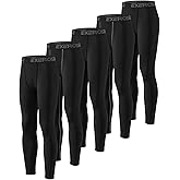 Mexholin 5 Pack Boys' Compression Pants Youth Athletic Tights Quick Dry Base Layer Leggings for Sports Basketball Football