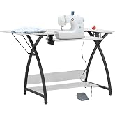 Comet Plus Hobby and Sewing Table with Fold-Down Side Shelf, Height Adjustable Platform and Bottom Storage Shelf
