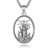 Inktree 925 Sterling Silver Hecate Hekate Triple Moon Goddess Persephone Goddess Necklace Pendant for Women Men, Greek Spiritual Pagan Wiccan Necklaces Protection Amulet Mystical Witchy Jewelry Gifts
