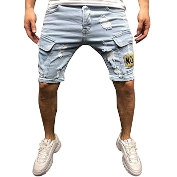mens denim distressed shorts