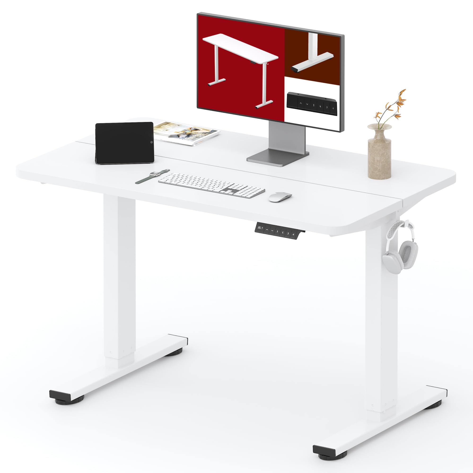 SANODESK Standing Desk Height Adjustable Electric Stand up Desk 40x24 Inches Sit Stand Home Office with Splice Board, White Frame/White Top Image