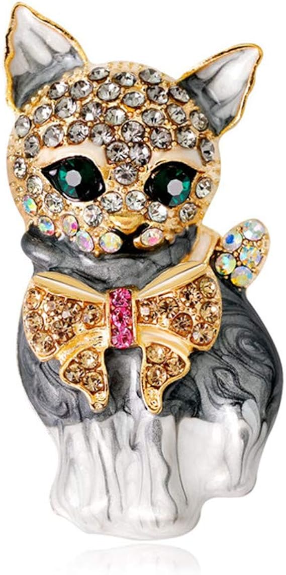 Enamel Cat Brooches For Women Fashion Rhinestone Elegant Kitty Brooch