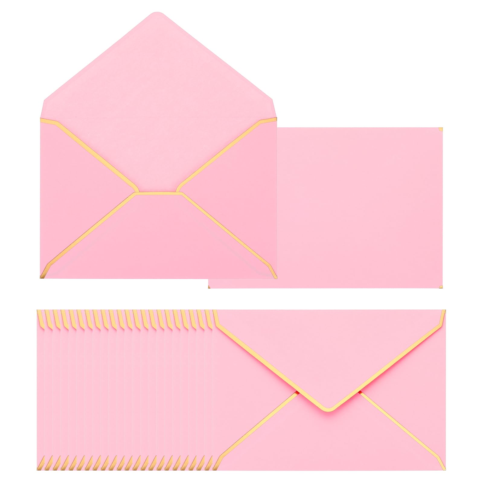 PATIKIL 100 Pack 5 x 7 Envelopes A7 Card Christmas Envelopes V Flap Envelope with Gold Borders for Office Wedding Gift Cards, Invitations, Photos, Graduation (Pink with Rose Gold Border)