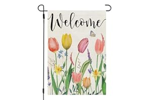 CROWNED BEAUTY Spring Garden Flag Floral 12x18 Inch Double Sided for Outside Tulips Welcome Burlap Small Yard Holiday Decoration