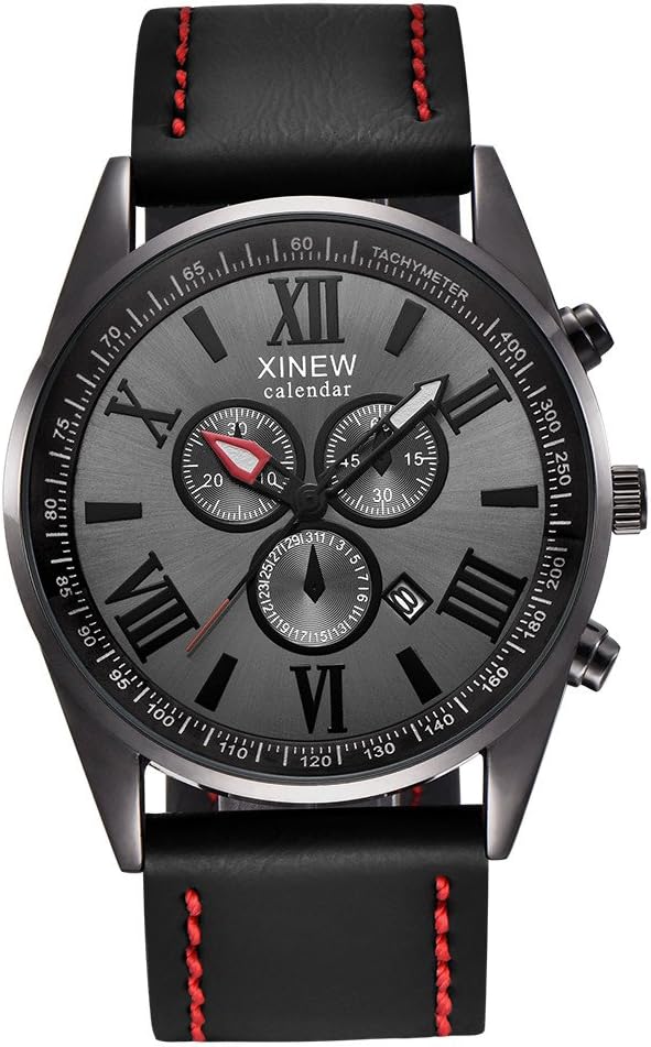 OHQ Gift Men's Leather Band Sports Date Analog Buckle Alloy Military Quartz Fashion Luxury Watch