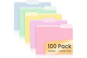 SUNEE File Folders, 100 Pack Manila File Folders 1/3 Cut Letter Size, Colored Folders,Office Organization,Folders for School,