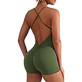 YEOREO Backless Tummy Control Jumpsuits for Women One Piece Workout Jumpsuits Sleeveless V Back Lizvette Scrunch Yoga Rompers