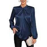 GRACE KARIN Women's Long Sleeve Satin Blouse,Mock Neck Work Silk Shirts,Dressy Tops for Business Casual Office