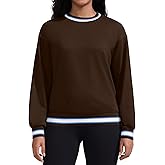 YIPINK Sweatshirts for Women Casual Long Sleeve Crewneck Contrast Color Oversized Pullover Brown