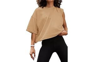 Carpetcom Oversized Workout Shirts for Women Short Sleeve Drop Shoulder Casual Crop Tops Baggy Gym Yoga Athletic Tee