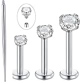 QWALIT 20g 18g 16g Tragus Piercing Jewelry Cartilage Tragus Earrings for Women Flat Back Nose Stud Internally Threaded Earrings Forward Helix Piercing Jewelry Threadless Taper Insertion Changing Tool