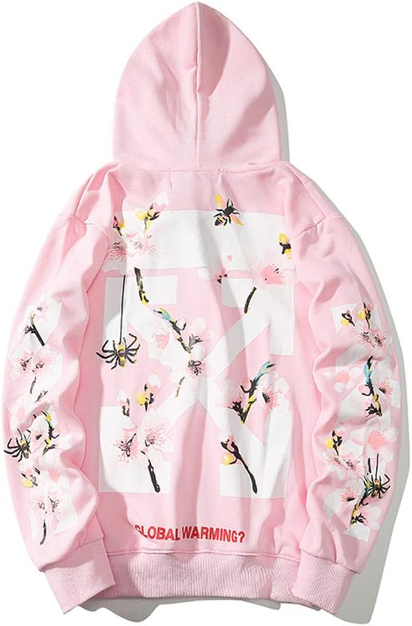 Dodui Ow White Cherry Blossom Arrow bee Hooded Sweater Men and Women Sweater Hoodie