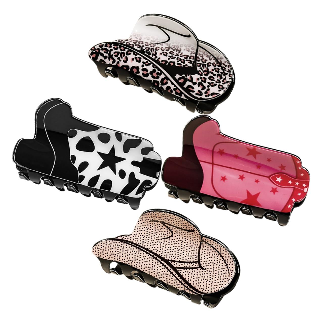 Beavorty 4pcs Shark Clip Hair Accessories Cowgirl Hat Cute Claw Large Hair Claw Clips Cowgirl Hat Boot Large s Clamps s for Thick Acrylic Medium Women's Boots