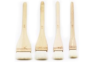 HLGHLG Paintbrush Set 4 PCS Flat Hake Brushes with Soft White Goat Hair for Watercolor, Wash, Background, Ceramic and Pottery Painting