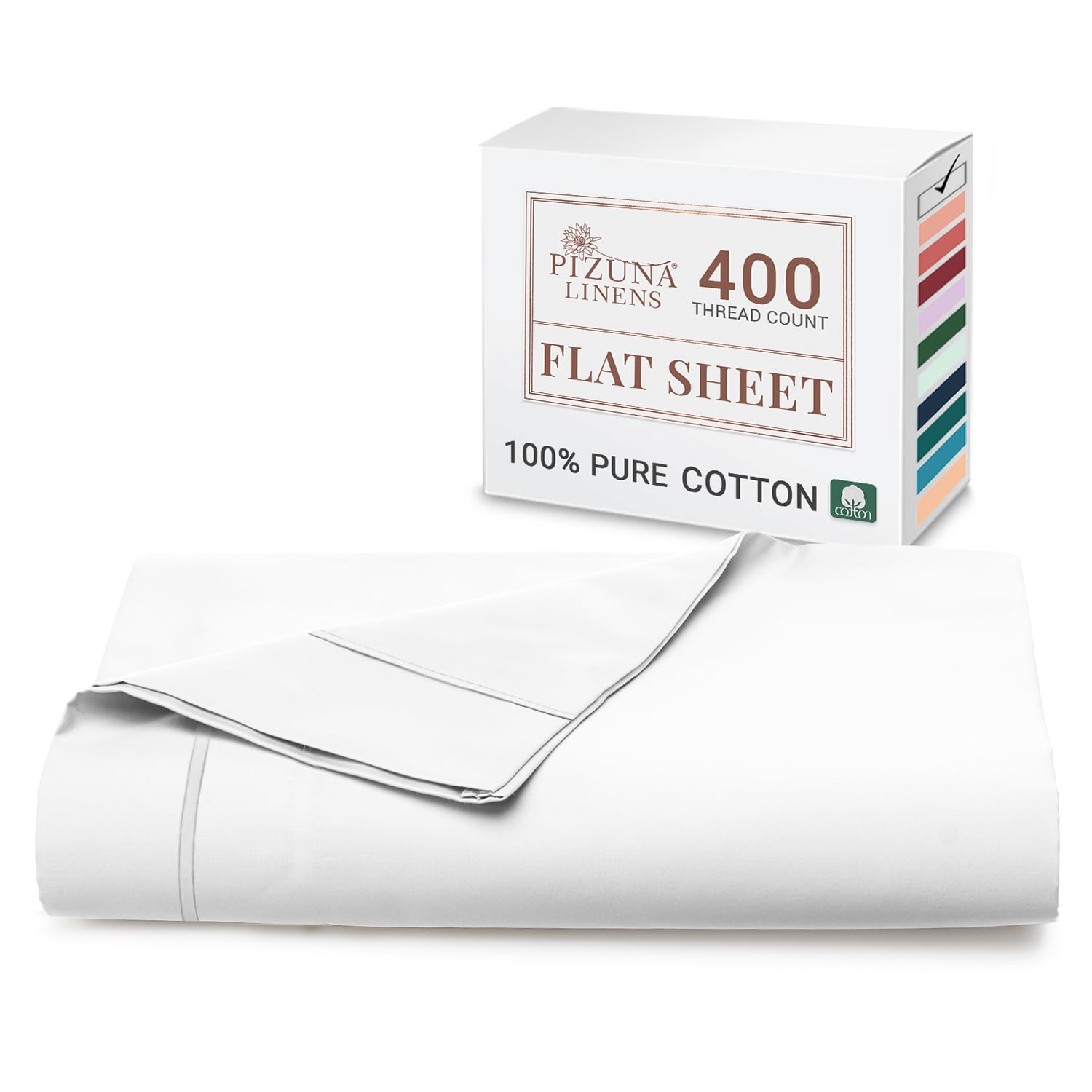 Pizuna 100% Cotton King Size Flat Sheet White, 400 Thread Count Long Staple Cotton Flat Sheet King Size 275x280 cm, Soft Sateen Weave Top Sheet