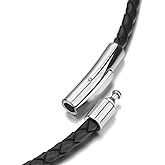 ELFASIO Braided Leather Cord 3MM Chain Necklace Stainless Steel Durable Snap Clasp, Men Women DIY Woven Rope Chain for Pendant Black/Brown/Red/Blue 18-30inch