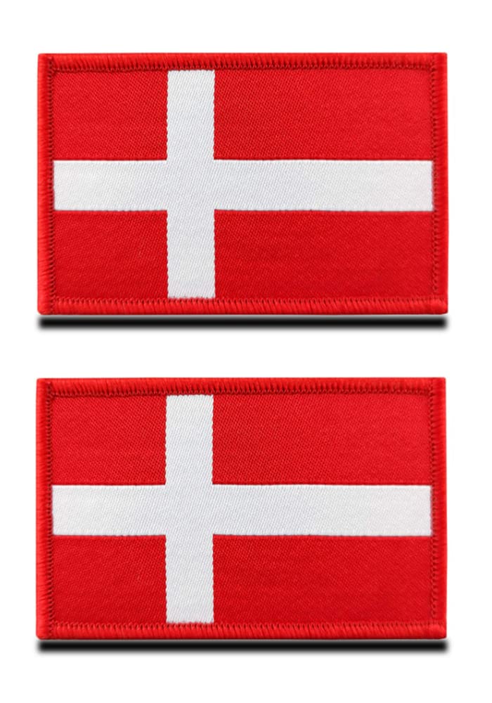 2 PCS Tactical Denmark Flag Embroidered Patches - 3.15"x 2" Nordic Danish Flag Military Uniform Sew On Emblem Patch - Loop & Hook Fasteners Attach to Tactical Backpack, Garment & Gears