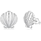 Seashell Stud Earrings for Women: S925 Sterling Silver Shell Beach Earrings Hypoallergenic for Sensitive Tiny Boho Vacation Everyday Summer Jewelry Gift