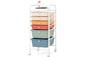 DREAMADE Rolling Cart With Storage Drawers, Utility Cart With Removable Plastic Drawers, Lockable Wheels for Classroom Organization, Art Supplies, Office, Scrapbook (6 Drawers, Macaron)