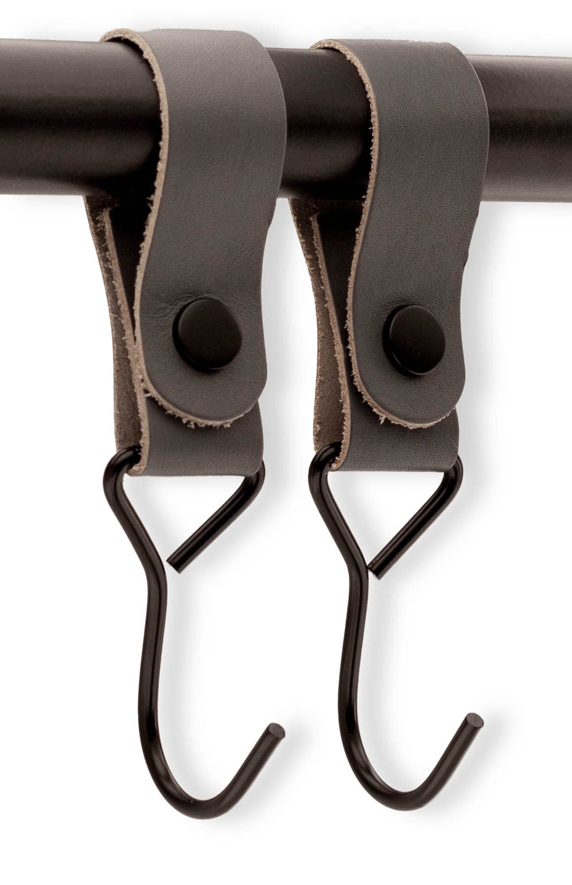 Brute Strength - Multifunctional hook with leather loop - grey - 2 x - coat hooks / coat hooks / camping hooks / leather