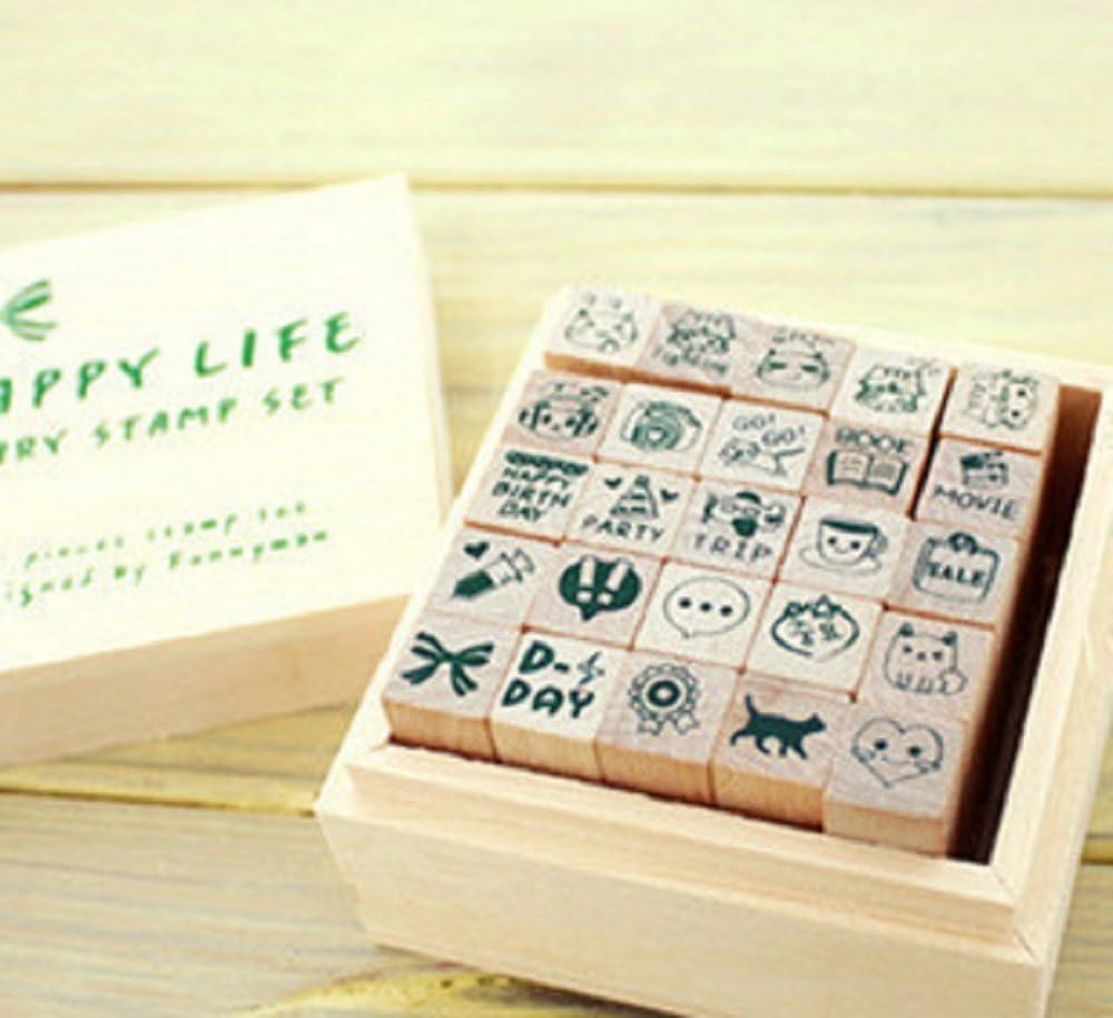 ダイアリー 手帳に 可愛い スタンプ 25本 スタンプセット カレンダーやお手紙にも Happy Life スタンプ 文房具 オフィス用品 Amazon