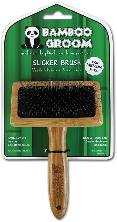Alcott Bamboo Groom Slicker Brush with Stainless Steel Pins for Pets Medium - Image 5