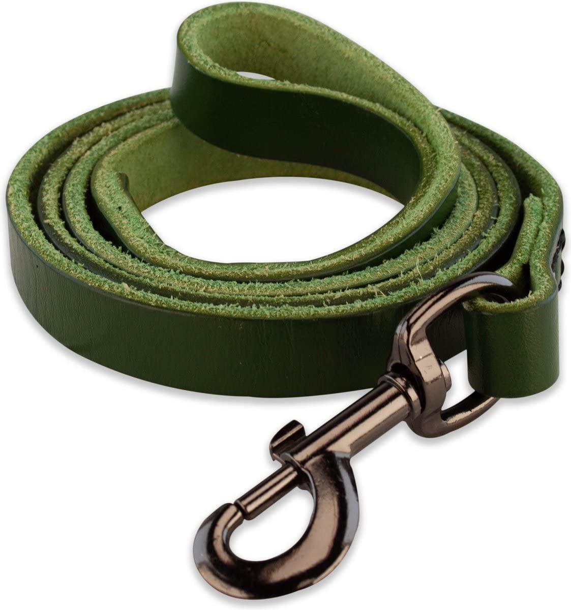 Leather Dog Lead 220 cm – Hand‑Stitched Green Full‑Grain Leather, Extra‑Long Recall Lead, Black Clip, Padded Handle, Strong Training Dog Leash