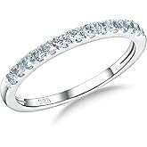 RANDES 925 Sterling Silver Birthstone Rings for Women Wedding Band Created Gemstone Half Eternity Stackable Engagement Ring Anniversary Band Size 6 to 10