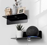 OAPRIRE Acrylic Floating Wall Shelves Set of 2 Black No Drill Cable Clips
