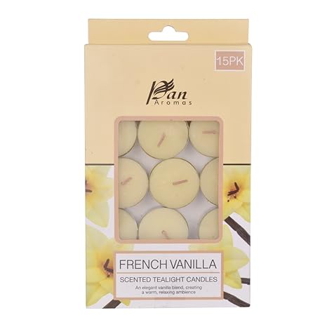 PAN AROMAS Tealight Candle (French Vanilla) - 15 Pack