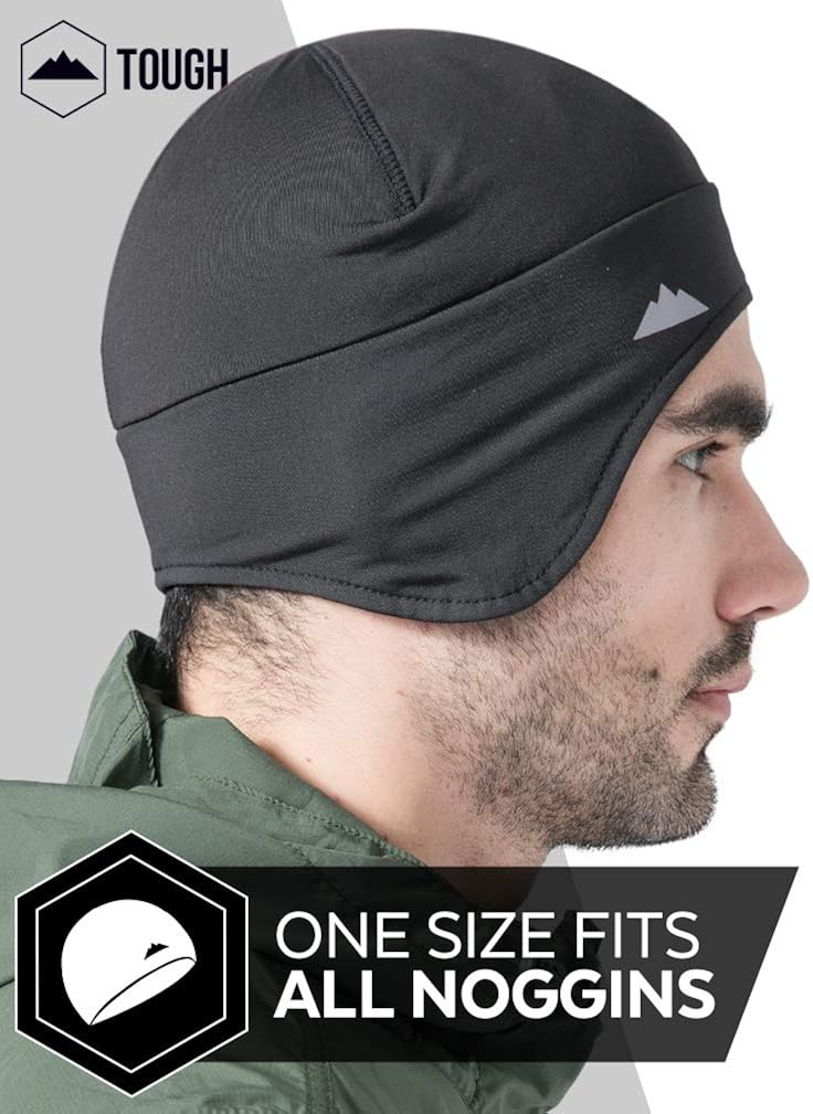 Tough Headwear Helmet Liner Skull Cap Beanie with Ear Covers - Ultimate Thermal Retention and Performance Moisture Wicking. Perfect for Running, Cycling, Skiing & Winter Sports. Fits Under Helmets: Clothing
