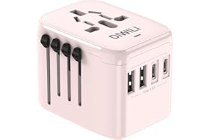 DIWILI Universal International Power Travel Plug Adapter, 5 in 1 European Travel Plug Adapter with 4 AC Outlets and 3A 4 USB 
