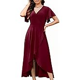 WEACZZY Women V Neck Ruffle Sleeve Maxi Dresses Split Elegant Wrap Ruffle Wedding Guest Dress Elegant Casual Dresses