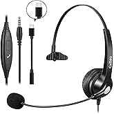 Callez Wired Computer Headset, 3.5mm Cell Phone Headset with Mic Noise Cancelling, USB-C Headphone for PC Laptop Mac iPhone Samsung Zoom Teams Call Center Home Office Work, in-line Controls