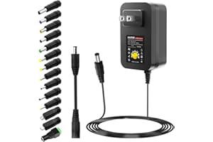 SHNITPWR 30W Universal Power Supply 3V 4.5V 5V 6V 7.5V 9V 12V Adjustable Variable AC/DC Adapter with 5V 2.1A USB Port, 100V-240V AC to DC 3V~12V Converter 0.5A 1A 1.2A 1.5A 2A 2.5A Max with 14 Tips