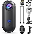 Queather Visus Cam, POV Pro Wearable Necklace 4K Thumb Action Camera with Spring Clip, Mini Body Cam, Helmet Cam for POV Recording, Portable Vlogging, Cycling, Motorcycle, Travel