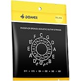 Donner Acoustic Guitar Strings, Light Acoustic Guitar Strings Phosphor Bronze Coated 1 Set of 6 Hex Steel String 11-50 DAS-20