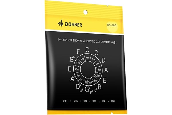 Donner Acoustic Guitar Strings, Light Acoustic Guitar Strings Phosphor Bronze Coated 1 Set of 6 Hex Steel String 11-50 DAS-20