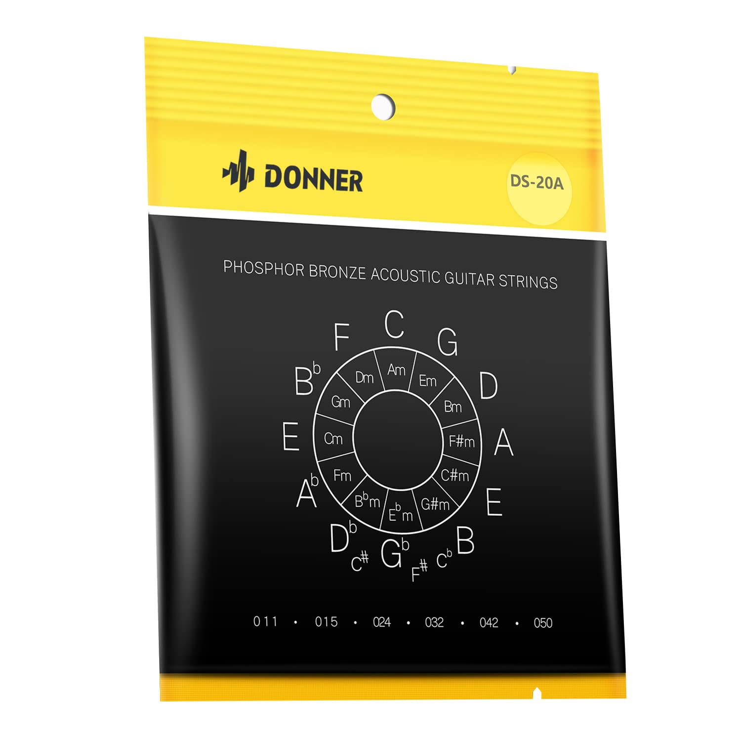 Donner Acoustic Guitar Strings - Light Acoustic Strings Phosphor Bronze Coated, 6 Steel String 1-Pack, 11-50, Warm, Bright, Balanced acoustic Tone, Anti-oxidation Coating, DAS-20L